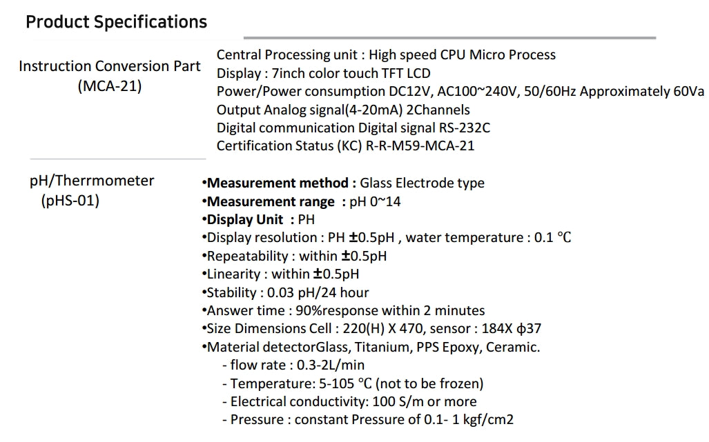 pH/ Thermometer (MCA-PH)