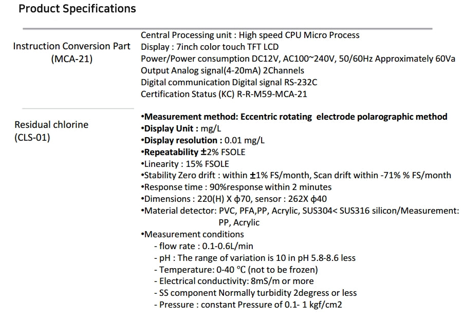 Residual chlorine meter (MCA-CL)